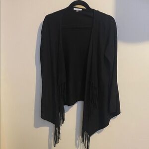 Black Fringe Open Cardigan Sweater